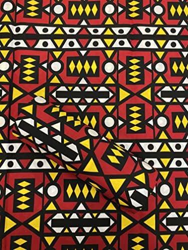 יפה אפריקאי שעוות הדפסת בד / סימקאקה אפריקאי הדפסת בד / אדום, לבן | צהוב, שחור אפריקאי הדפסת בד / אפריקאי